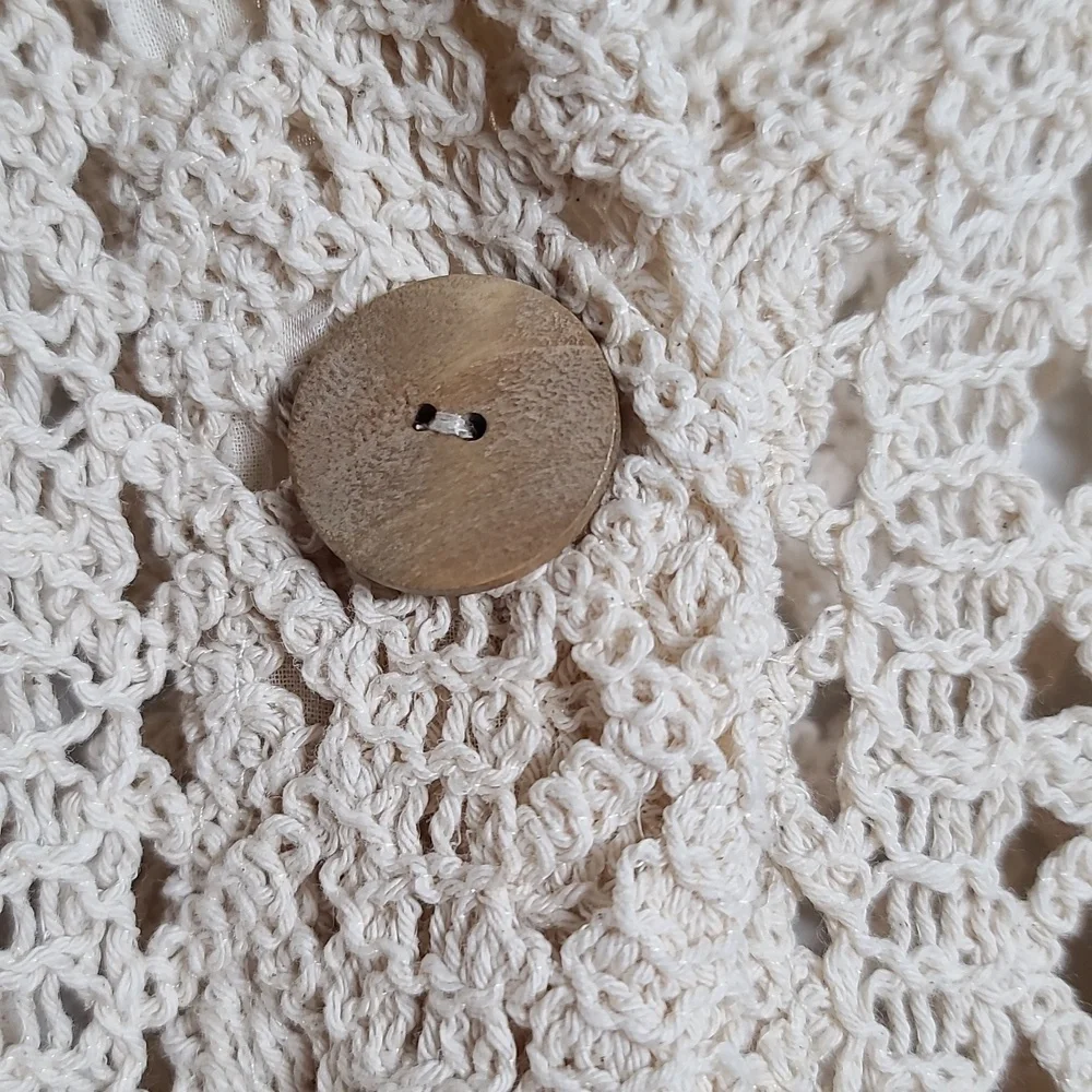 ZARA Open Crochet Cream Button Up Cardigan Shacket Coat Size Large - Picture 5 of 15